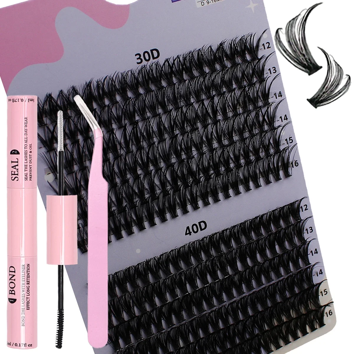 DIY False Eyelashes Extension Kit - 240pcs Lash Clusters with Tweezers and for Eye Makeup Tools,Eyelash Adhesive and Sealant