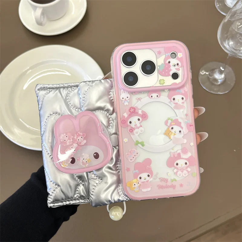 

Fashion Cute Pink Melody Magnetic Phone Case For iPhone 17 16 Pro 14 15 Pro Max Cover with Shaking Stand For Magsafe Cases Funda