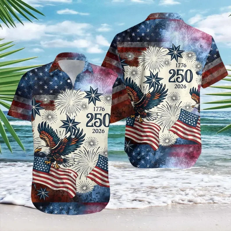 

250th Anniversary America Hawaiian Shirt 250 Years USA Independence Day Beach Shirt 1776-2026 Semiquincentennial 4th Of July