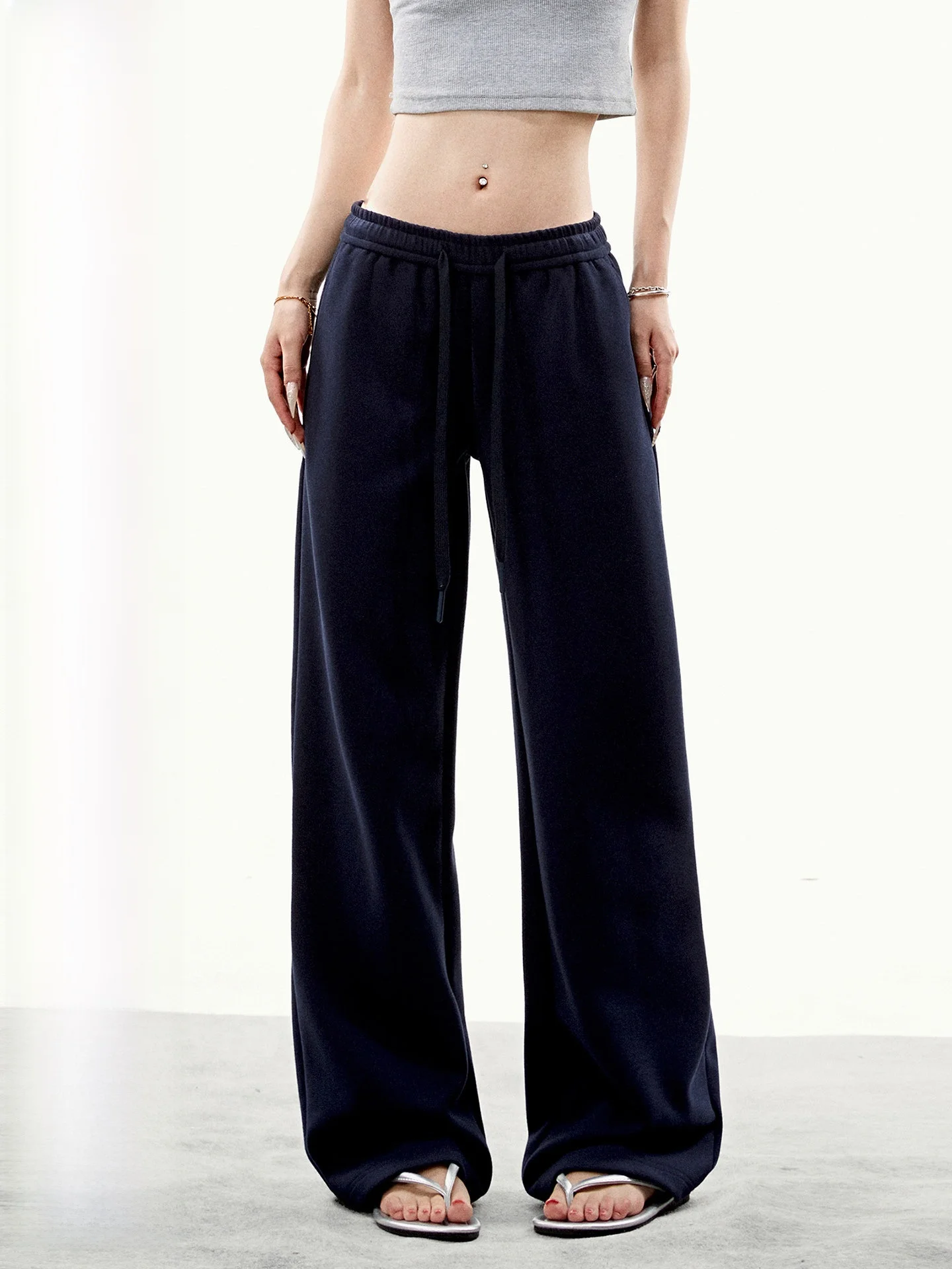 Aaisup Basic  Color Wide Leg Pants Women's Loose Drapey Casual Trousers Slouchy Slimming Long Trousers Drawstring