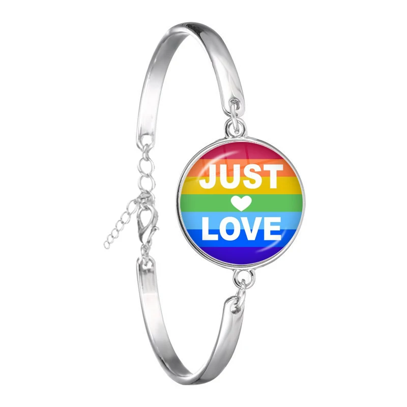 

Gay Pride Rainbow Chain Bracelet Lesbian LGBT 18mm Glass Dome Cabochon Silver-Plated Bangle Jewelry For Women Men Lovers Gift