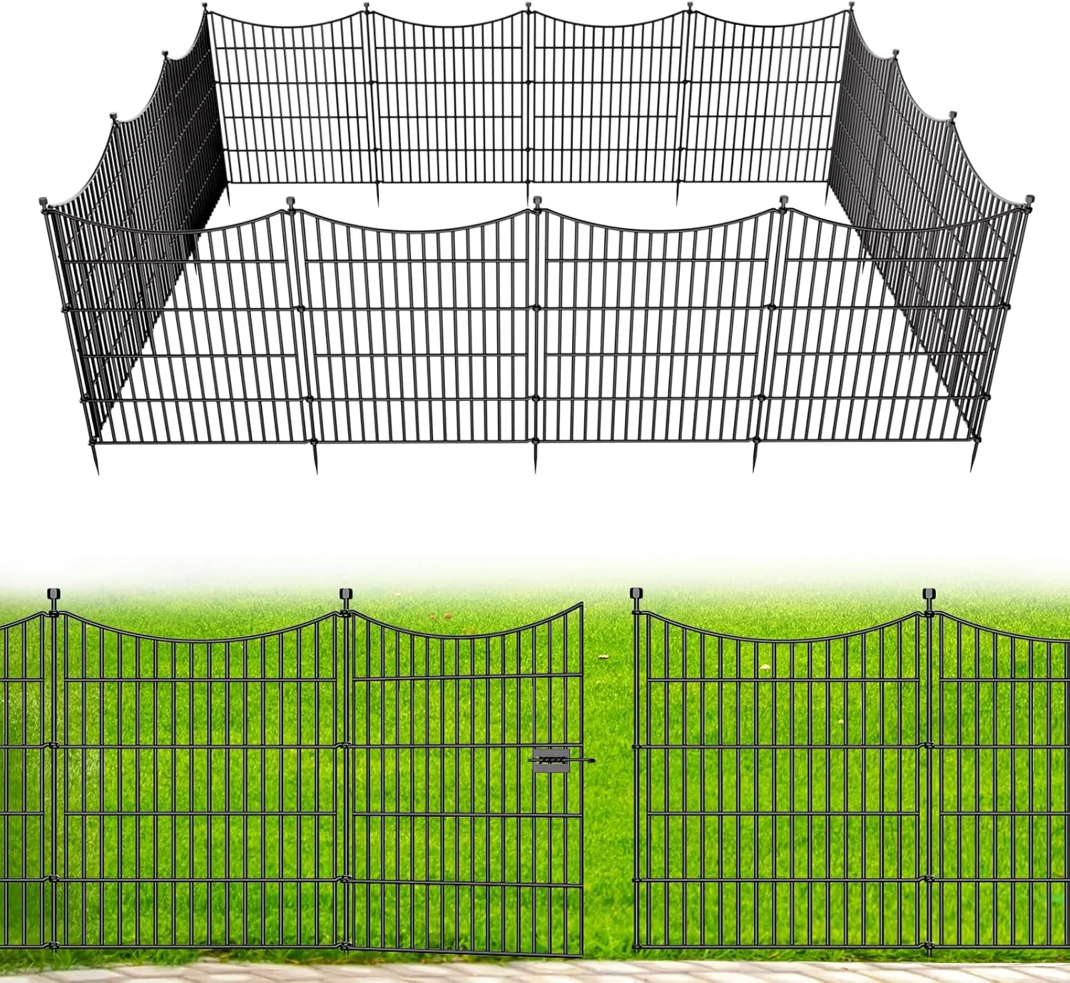 

32"H x 35.4'L No Dig Garden Fence with Gate, Rustproof Metal Edging, Easy Install, Pet Barrier for Yard
