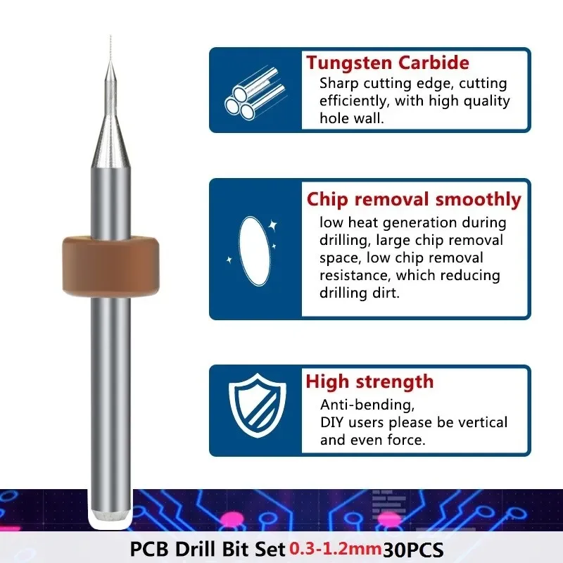 YOXINSEN PCB Drill Bit 50pcs 0.3-1.2mm  Carbide Drill Bit For Drilling PCB Circuit Board 1/8'' Shank Micro Gun Drill