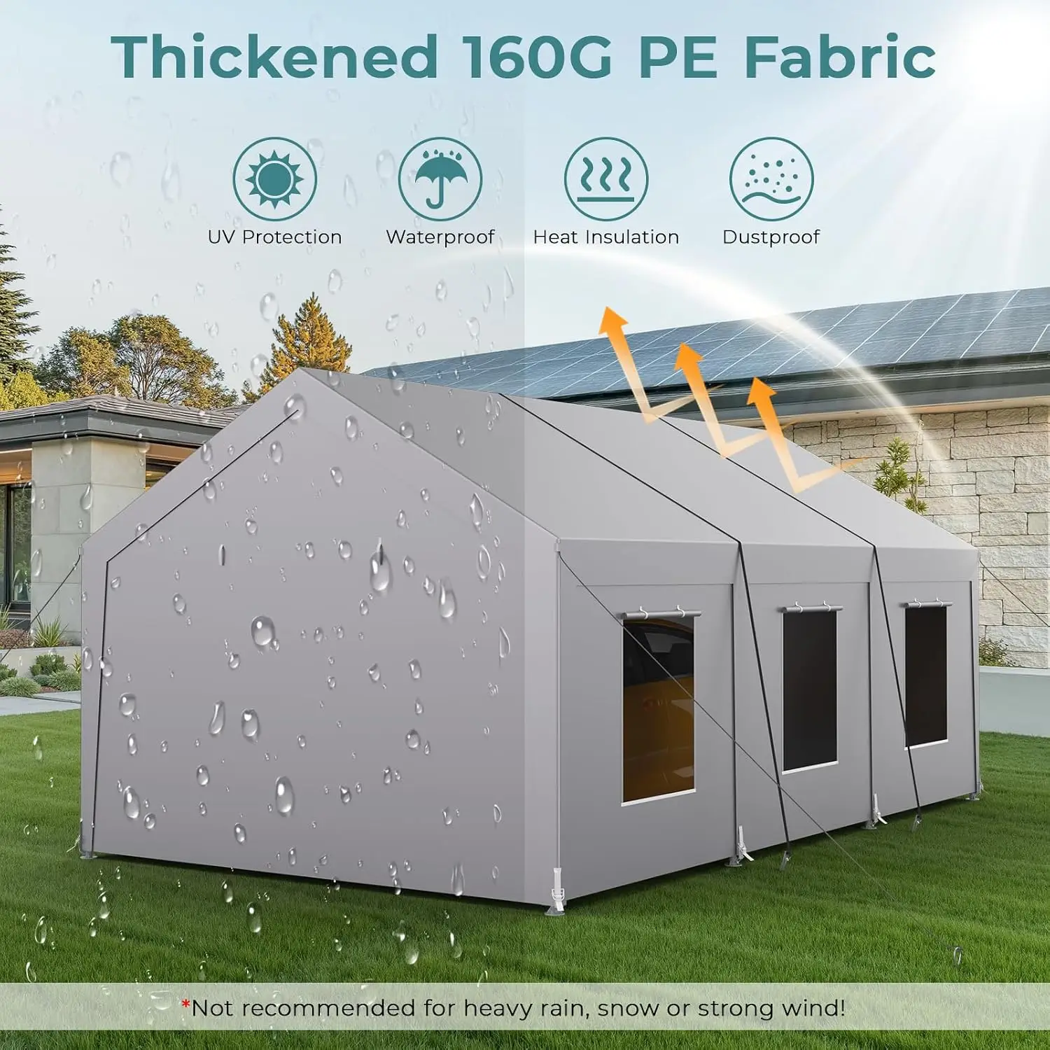 Carport 10x20 ft Heavy Duty, Car Port with Reinforced Steel Frame and 6 Roll-up Windows, Portable Garage with Sturdy, Custom view 3