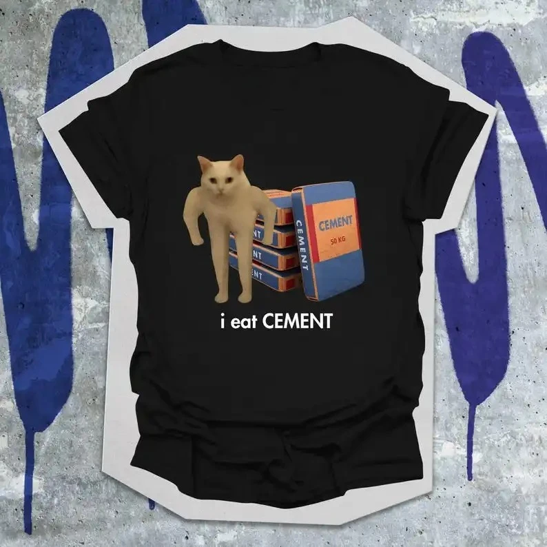 أنا أكل الاسمنت القط ميمي الإنترنت الفكاهة تي شيرت مضحك Absurd نكتة تي شيرت القمامة آخر الجمالية الجرافيك تي شيرت غبي هدية محرج #1