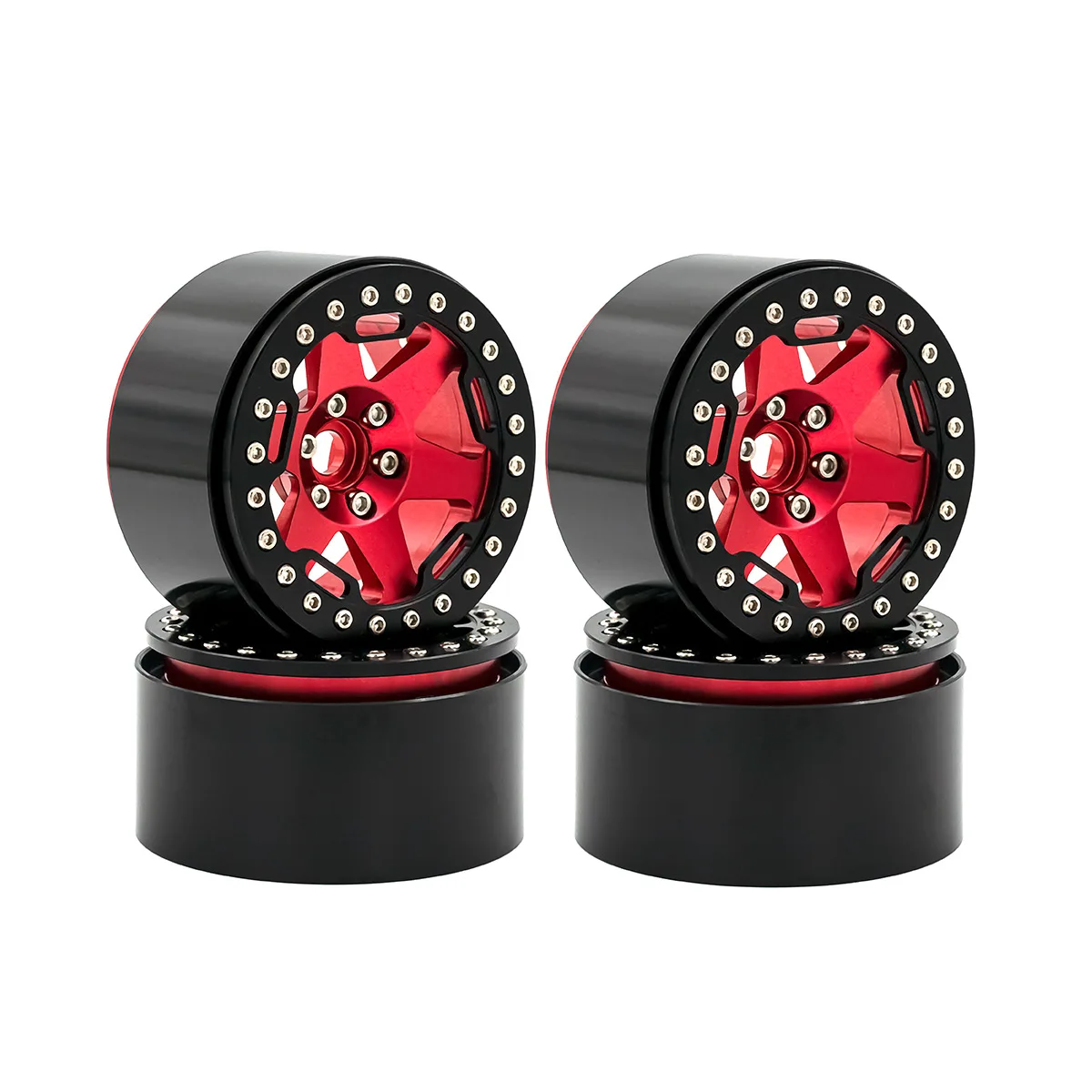 4Pcs 2.2 Inch Aluminum Beadlock Wheel Rims 12mm Hex Hub 110g For 1/10 RC Rock Crawler Axial SCX10 TRX4 Wraith Capra D90 RC Car
