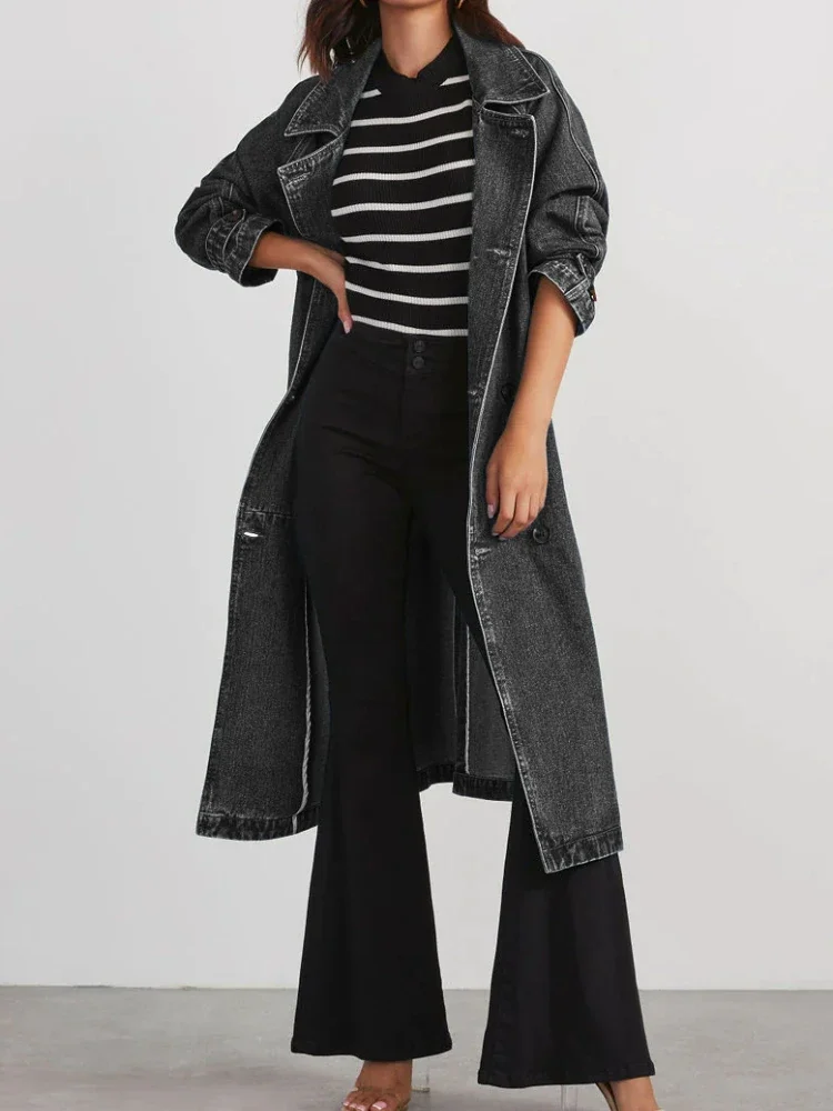 Blue Jeans Jacket Women Winter Jackets for Women 2023 Korean Fashion Vintage Black Coat Women Clothing Denim Oversized Belt