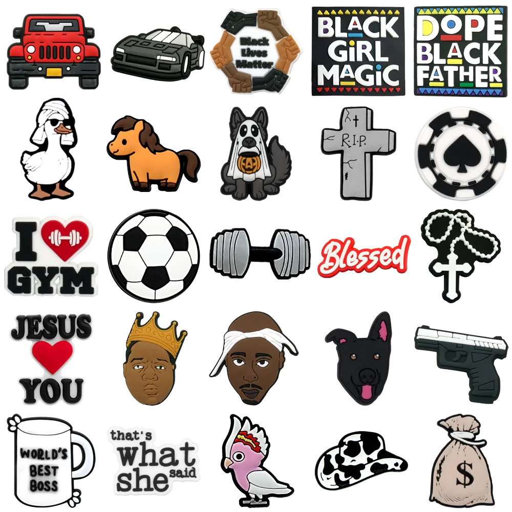 1/25/50-Piece Vintage Hip-Hop Shoe Charms, Soccer Ball Duck Car Charms for Shoes, Cross Sandals Clogs Buckles