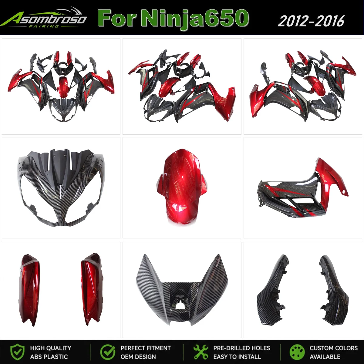 Full Bodywork Fairing Set for Kawasaki ER6F Ninja650 2012 -2016 EX650 Carbon Fiber Look Panels Ninja 650 12 13 14 15 16