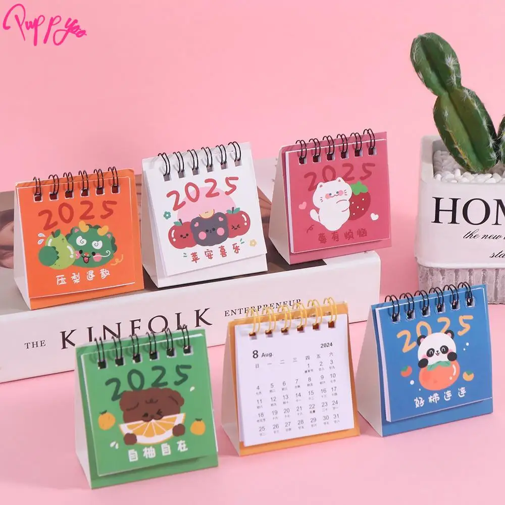Creative 2025 Mini Calendar Thick Paper Portable Cartoon Mini Calendar Cute Fruits To Do List Mini Desktop Calendar Table Decor
