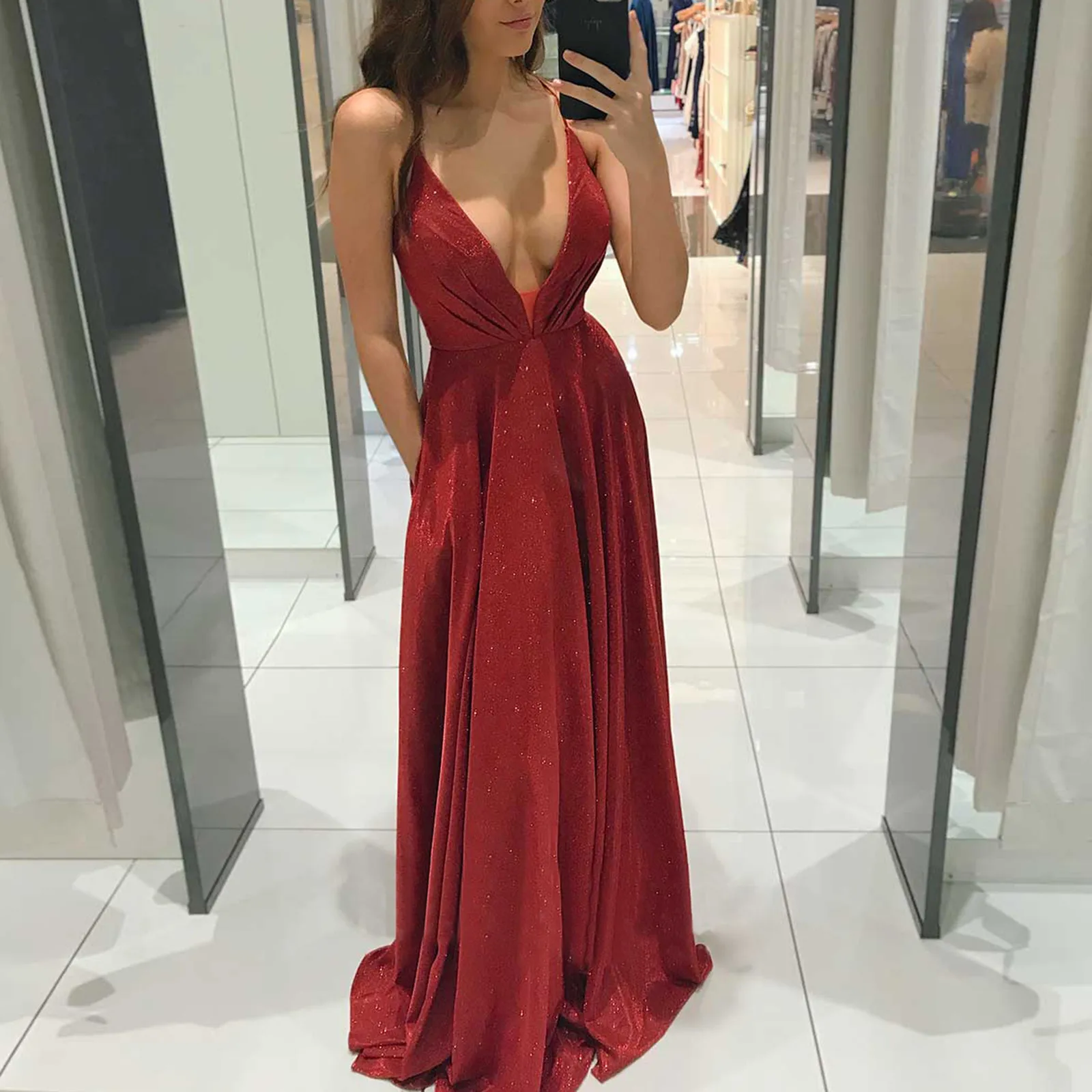 Vestido largo de lentejuelas con cuello en V para mujer, maxivestido de arrastre sin mangas para mujer, fiesta de noche elegantes para Vestidos formales, baile de graduación, Vestidos de Gala