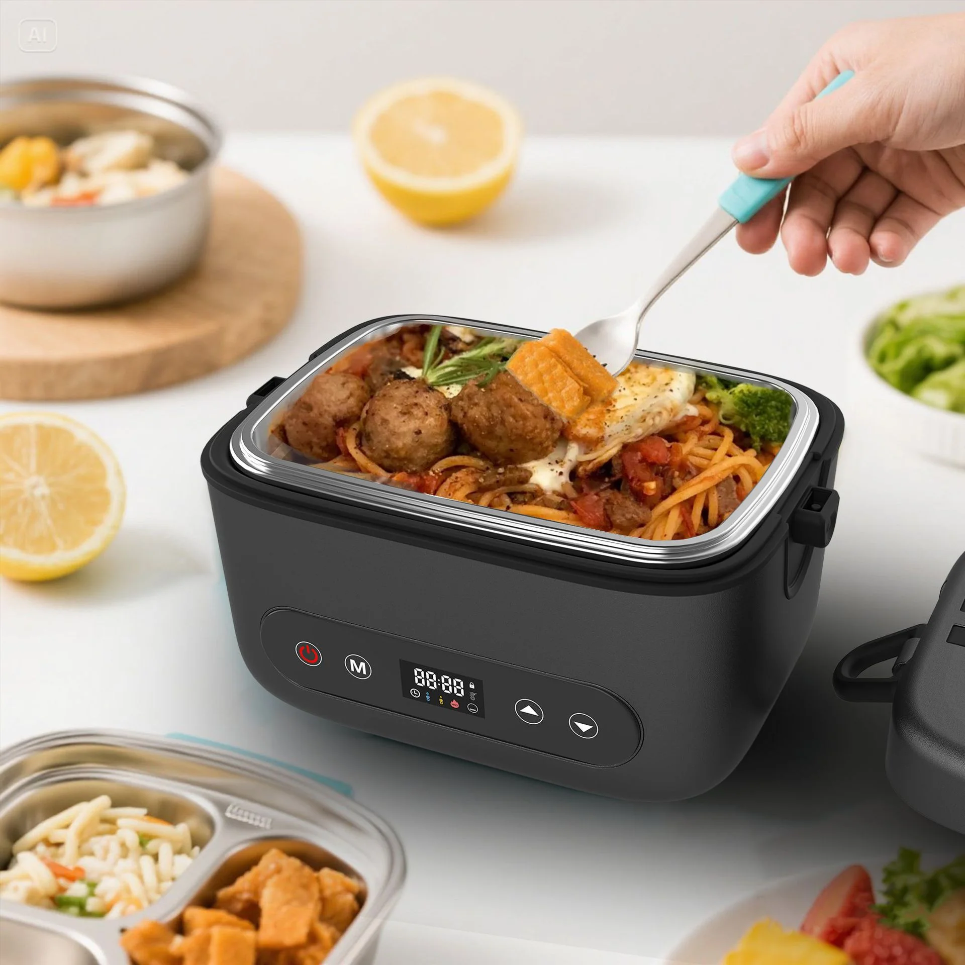 Rechargeable Heated Lunch Box, Portable Water‑Free Thermal Bento Box with Divided Inner Container for Office & Car Use