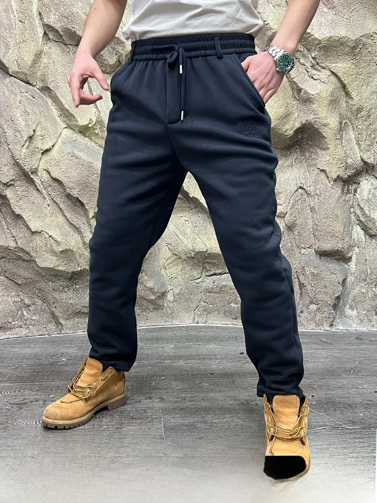 

Thiened Knitted Long Fluffy Casual Pants for Men Warm And Sli Autumn Winter Straight Leg Pants Polyester Spandex Blend