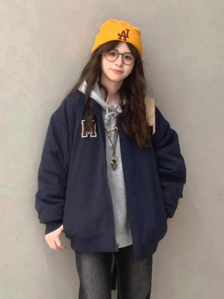 

Бейсбольные куртки Kpop, женские осенние куртки для отдыха, унисекс, бойфренд, уличный мотоцикл, светоотражающий шерпа, хип-хоп, v-образный вырез, сафари, клапан, ретро