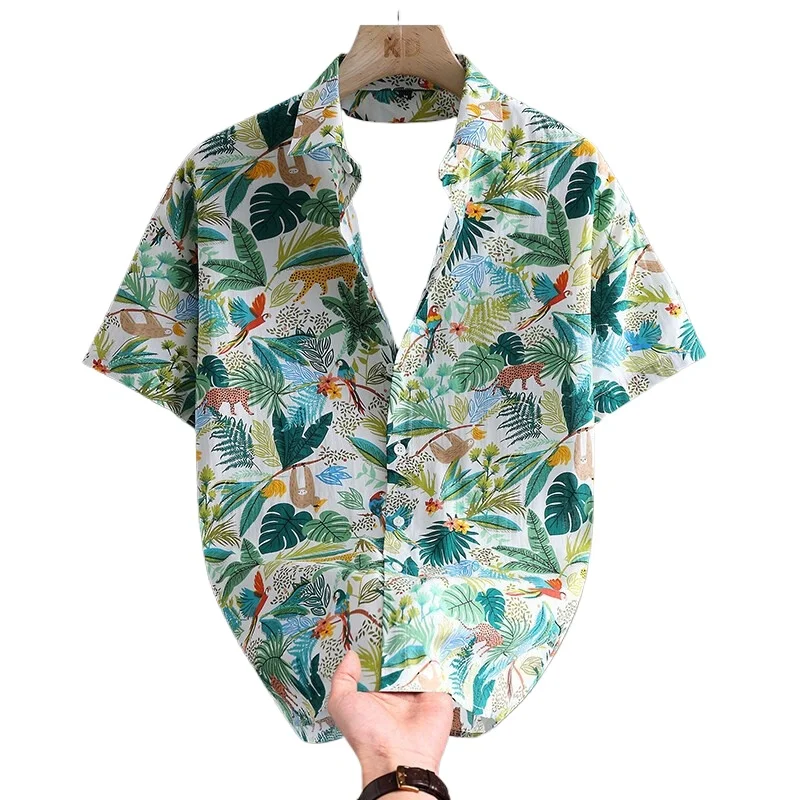 Hot Selling Summer Hawaiian Comfortable and Fashionable Men's Quick Drying Floral Printed Short Sleeved Shirt