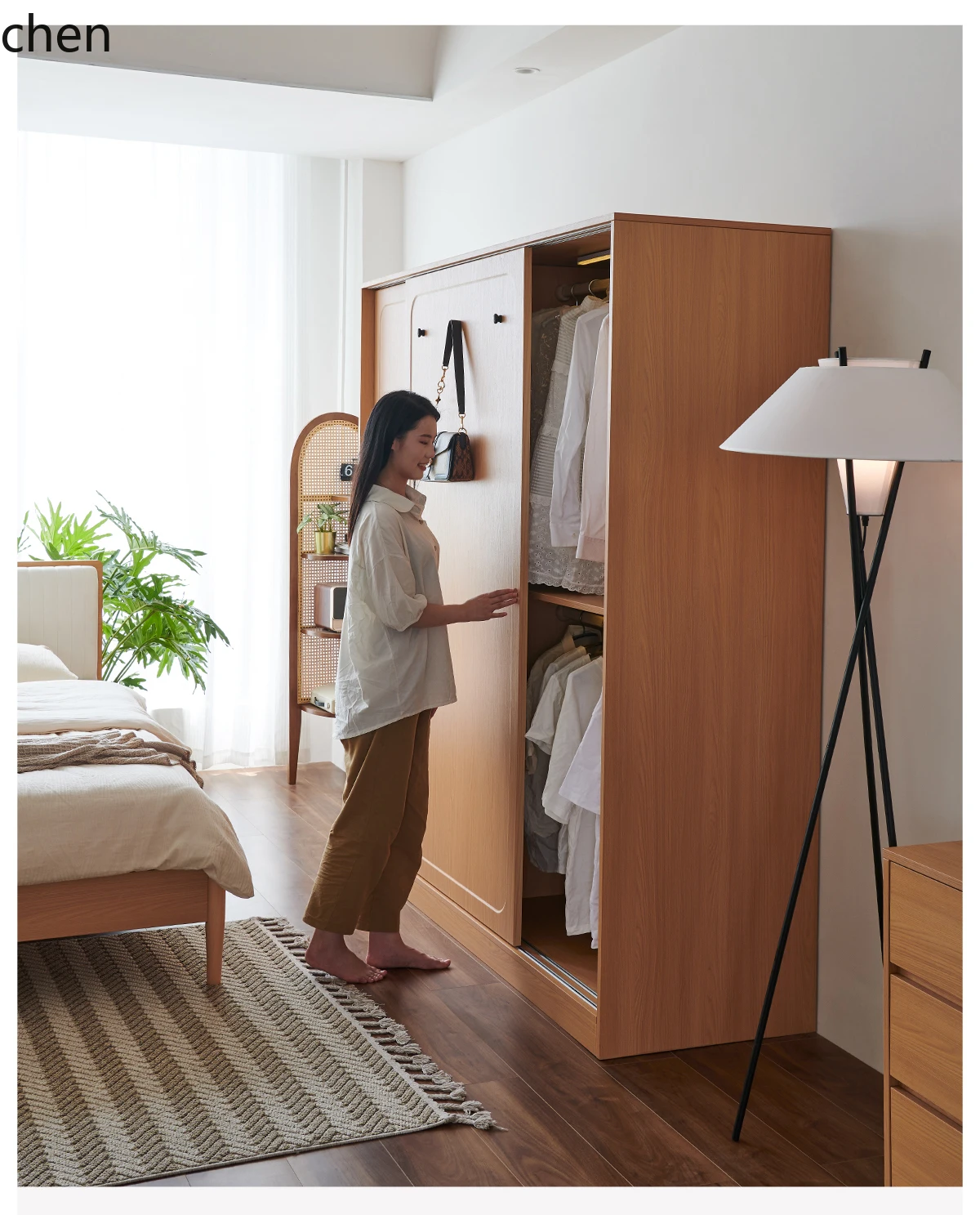 

QZT furniture wardrobe sliding door household bedroom clothes storage locker large wardrobe solid wood sliding door wardrobe