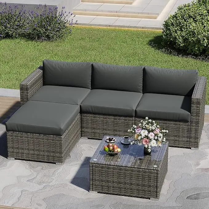 

Outdoor Patio Furniture Set, 5 Piece Patio Conversation Set, Waterproof Wicker Patio Furniture Set, All Weather Combination