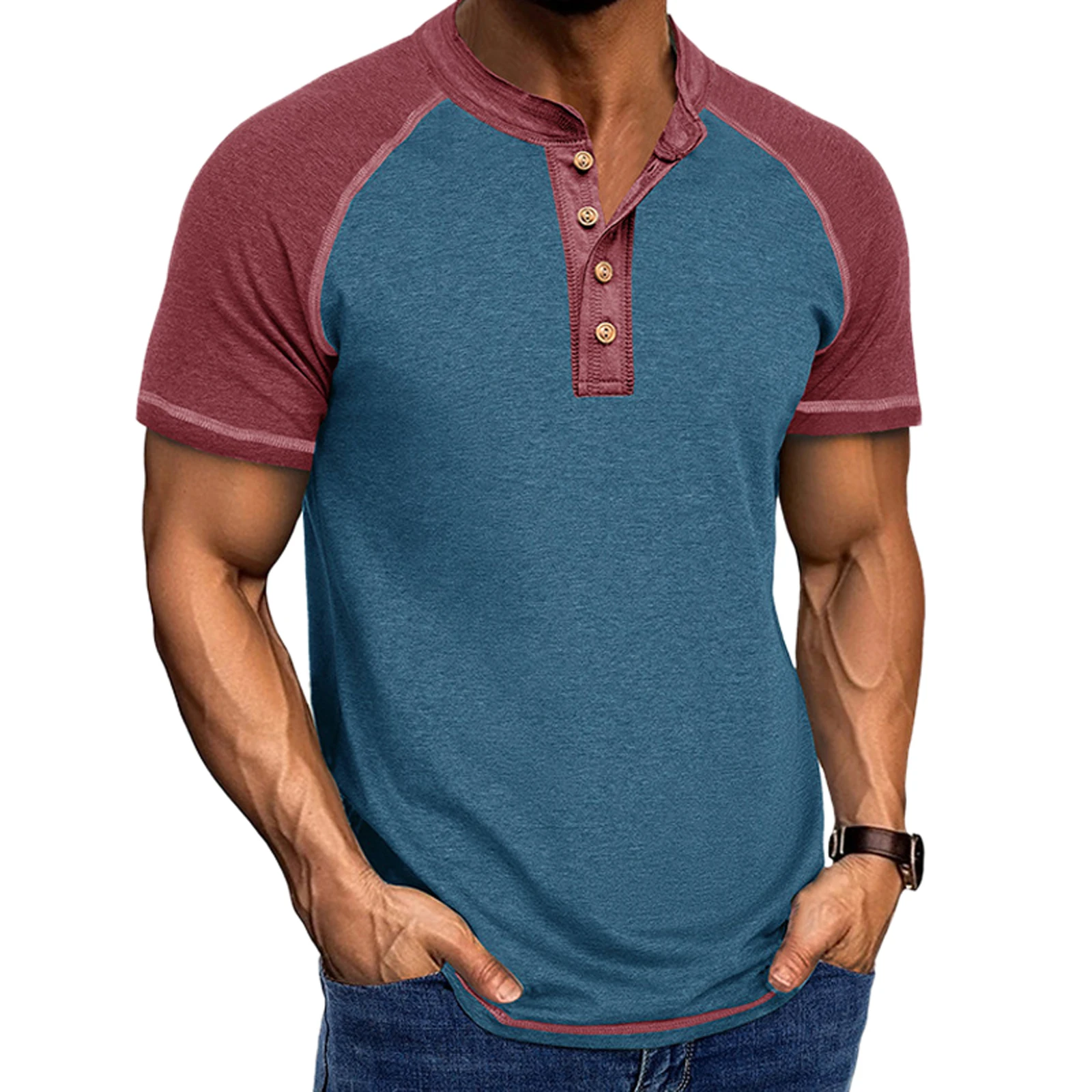 

Мужские рубашки на пуговицах контрастного цвета, реглан, с короткими рукавами и пуговицами спереди, облегающие топы, летние рубашки
