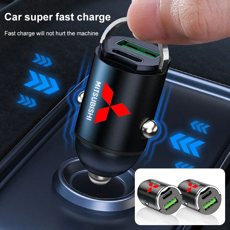 Mini Car Charger 12-24V Lighter Fast Charging Car USB Type C Charger For Mitsubishi Outlander 10 9 ASX RALLIART Eclipse Pajero