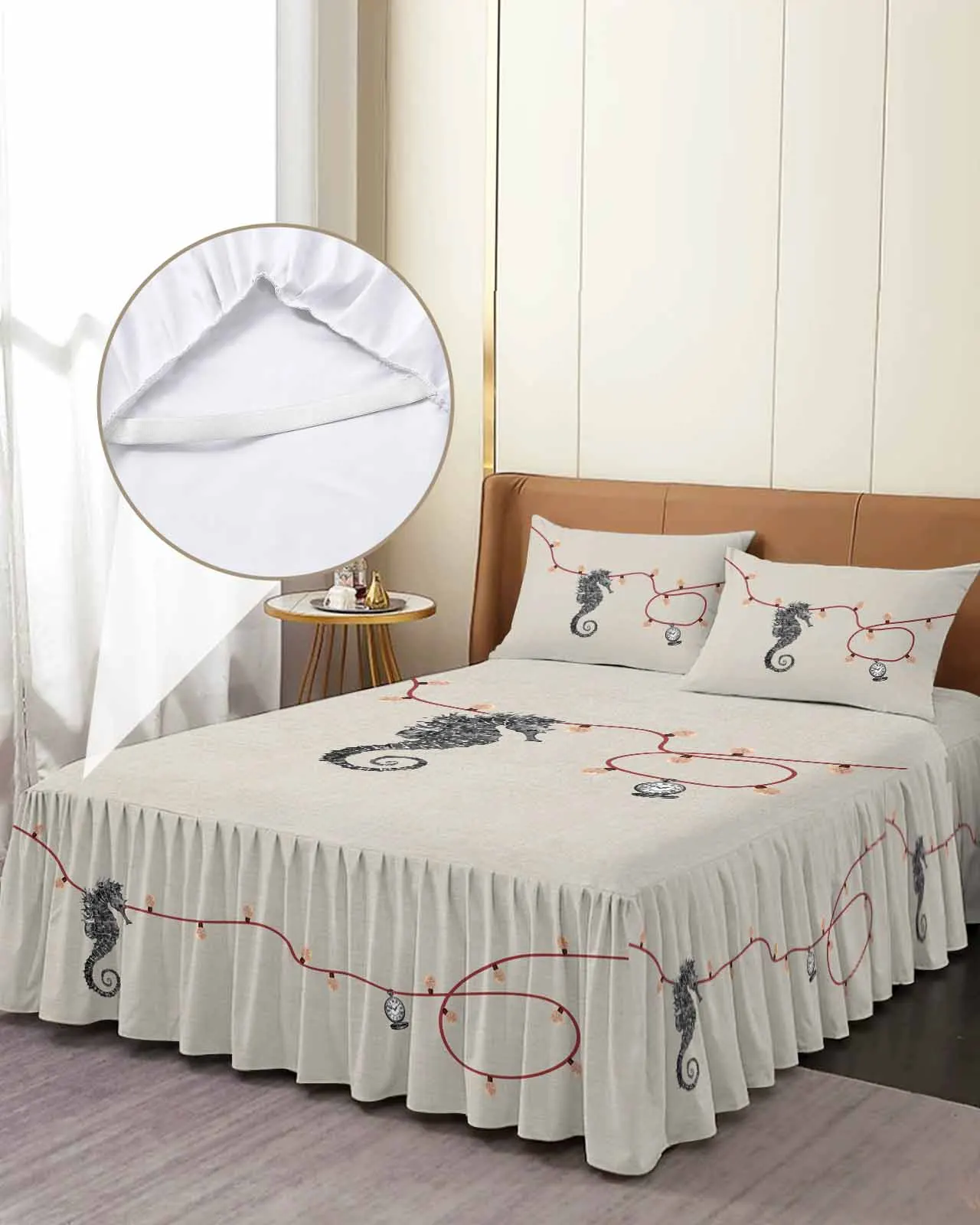 Haima Retro Christmas Skirt Elastic Fitted Bedspread With Pillowcases Mattress Cover Bedding Set Bed Sheet