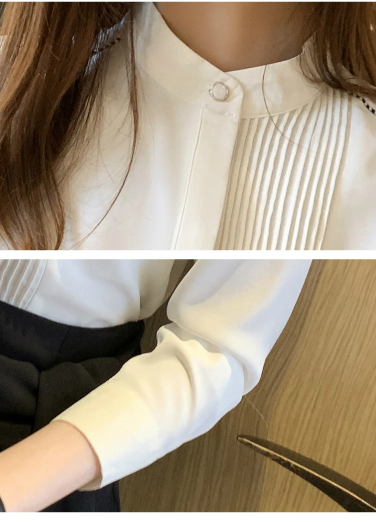 Long Sleeve Chiffon Blouse Shirt Tops Blouse Women Blusas Mujer De Moda 2024 Stand Collar Office Blouse Women Blouses Blusa E225