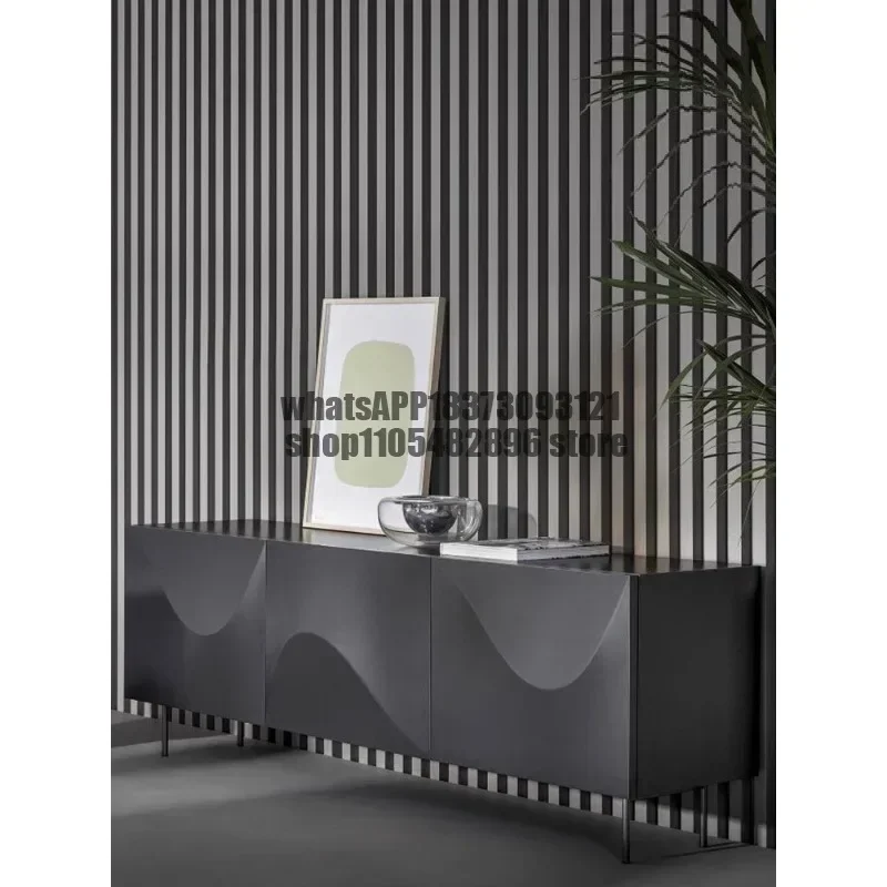 Italian minimalist side cabinet light luxury modern tea cabinet living room creativity, black lacquered entrance locker