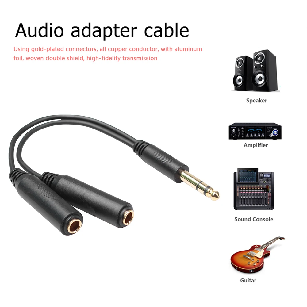 1/4 inch To Dual 6.35mm Jack Adapter 3.5mm 1/8 Y Splitter Insert Cable Stereo AUX Audio Cord for Headphone Speaker Mixer Guitar