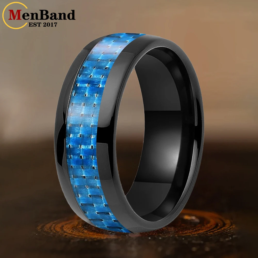 MenBand 4/6/8mm Tungsten Ring for Men Women Engagement Wedding Band Blue Carbon Fiber Inlay Dome polishing Comfort Fit