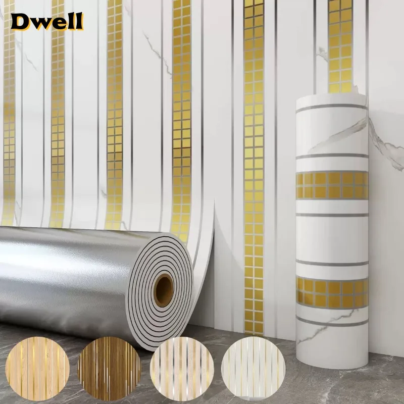 نسيج الرخام الاصطناعي ورق حائط ذاتي اللصق لغرفة النوم جدار PVC الذهب ختم الخشب الحبوب مصبغة ورق الحائط ديكور المنزل