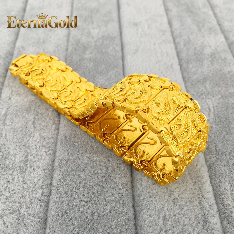 

EternaGold Роскошный браслет-цепочка для часов из чистого золота 24K 9999 пробы с драконом, мужской браслет с застежкой
