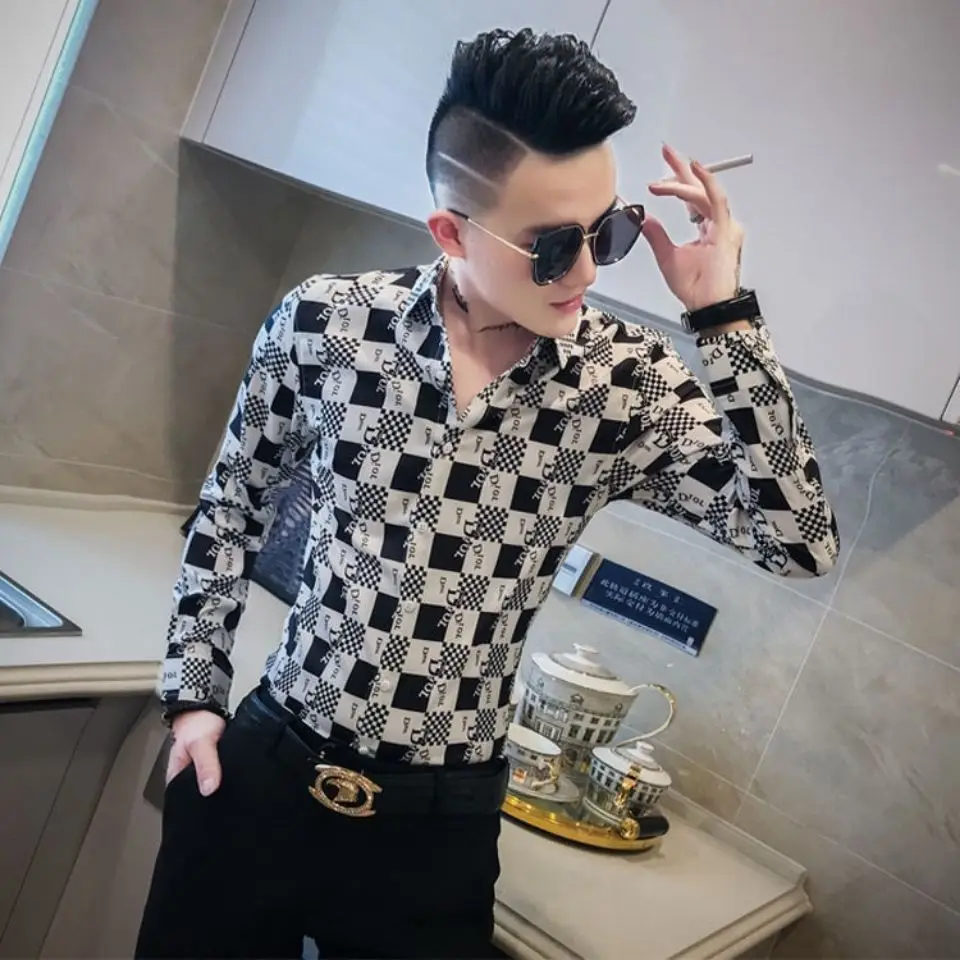 Men's autumn long sleeve shirt Korean slim luxury fashion handsome casual senior striped men's shirt