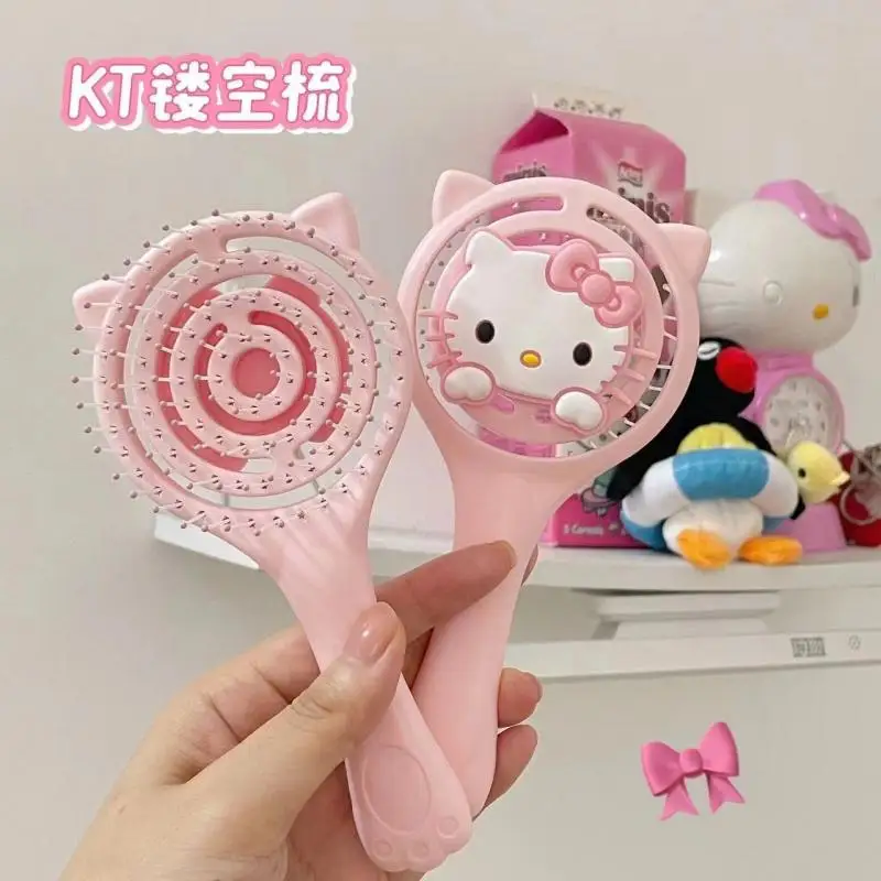 Sanrio Hello Kitty Massage Comb Kitty Fluffy Style Kawaii Long Handle Cute Cartoon Portable Comfortable Accessories Girl Gifts