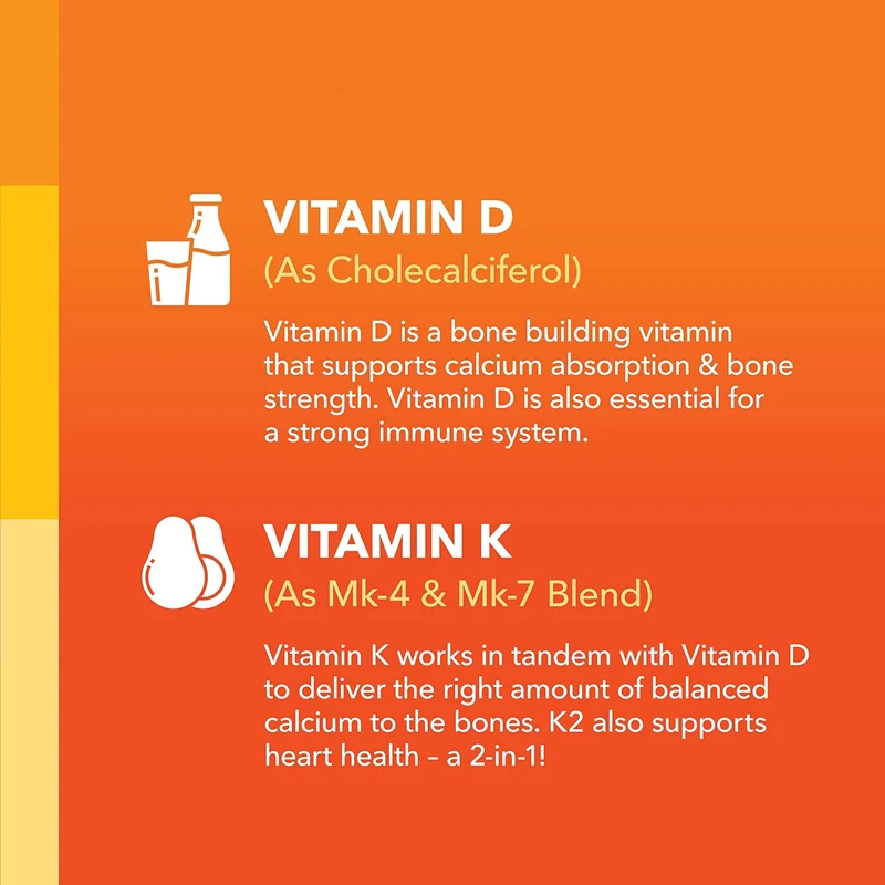 Vitamin D3 and 120mcg Vitamin K2 MK-4 and MK-7 for bones and muscles, 60 raspberry flavored vegan and gluten free gummies