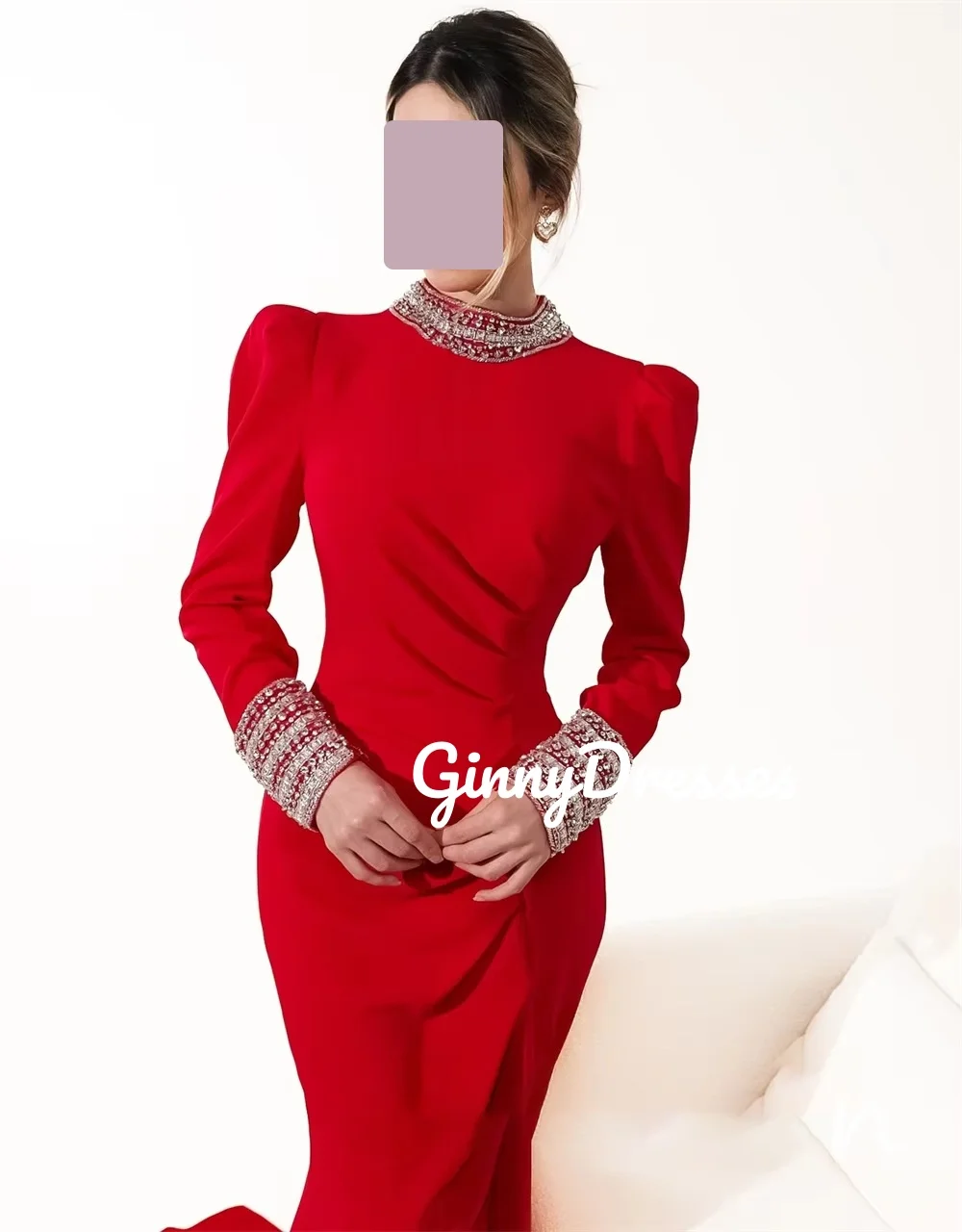 Party Dresses Customize Mermaid Scoop Neckline Zipper Up Elegant Party Dresses For Women Beadings Long Sleeves Floor-Length Dres
