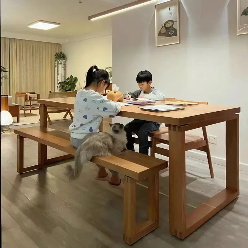 New Chinese Style Simple High End Ash Wood Solid Wood Learning Desk Integrated Household Rectangular Dining Table