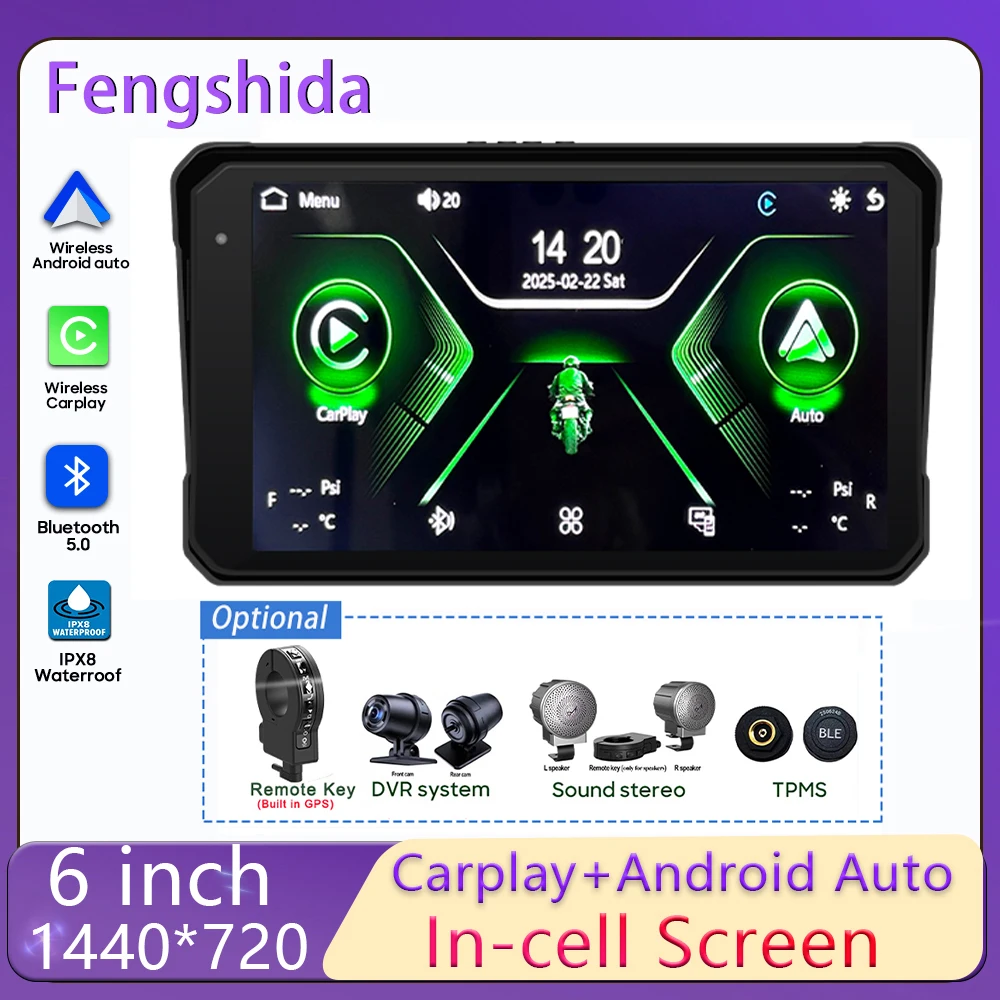 

Carplay Motorcycle Android Auto GPS Navigation For Moto IPX8 Waterproof Multimedia Digital Dashboard Display Screen Monitor Bike
