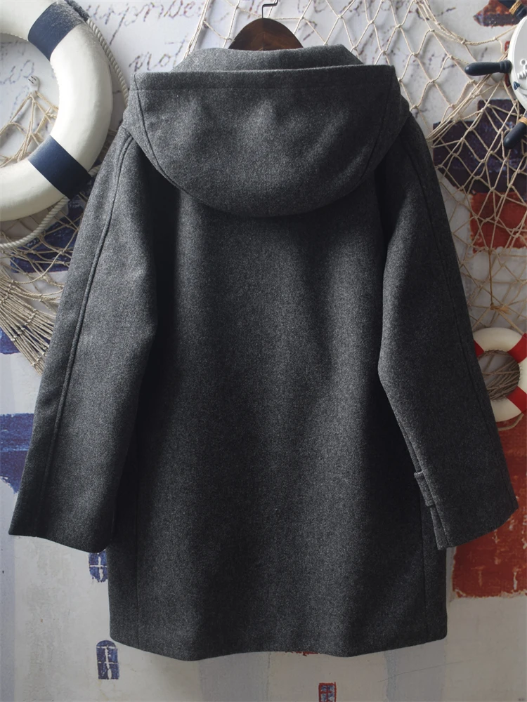 Abrigo acolchado japonés para niña, abrigo de lana con botones de cuerno JK de estilo Preppy, chaquetas de manga larga con capucha de Color sólido medio largo