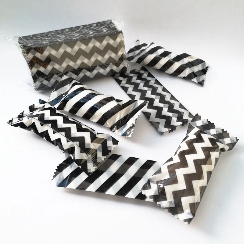 100Pcs 4x9.5cm Thick Baking Black and White Striped Nougat Wrapping Chocolate Candy Machine Sealing Bags