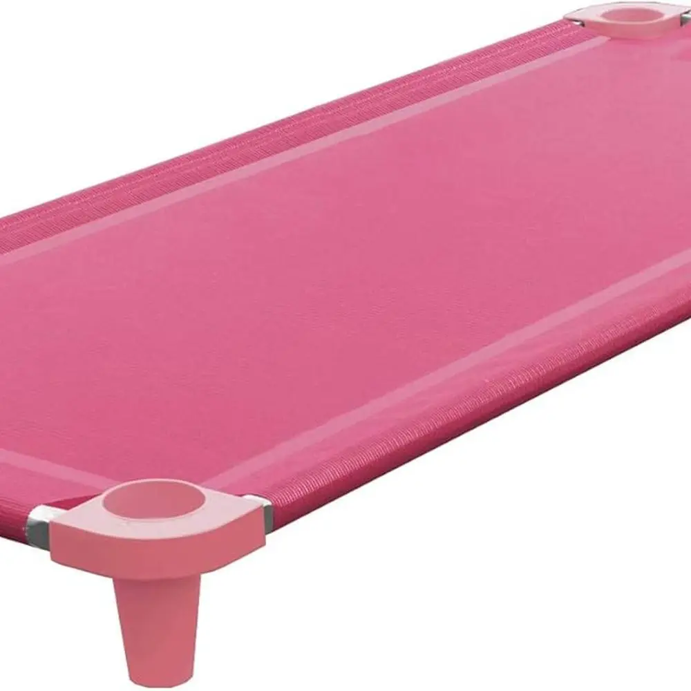 

Portable Kids Nap Cot, Stackable Toddler Bed, 52 Long, Stainless Steel, Pink Mesh with Feet (1 Pack)