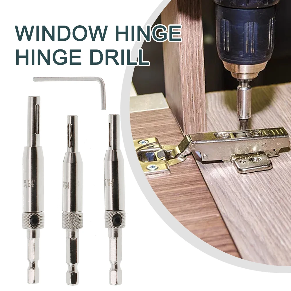 

3 Pcs Self Centering Hinge Drill Bits Door Window Cabinet Cupboard Hinge Drilling Holes Door Cabinet Pilot Holes HSS Hex Groove