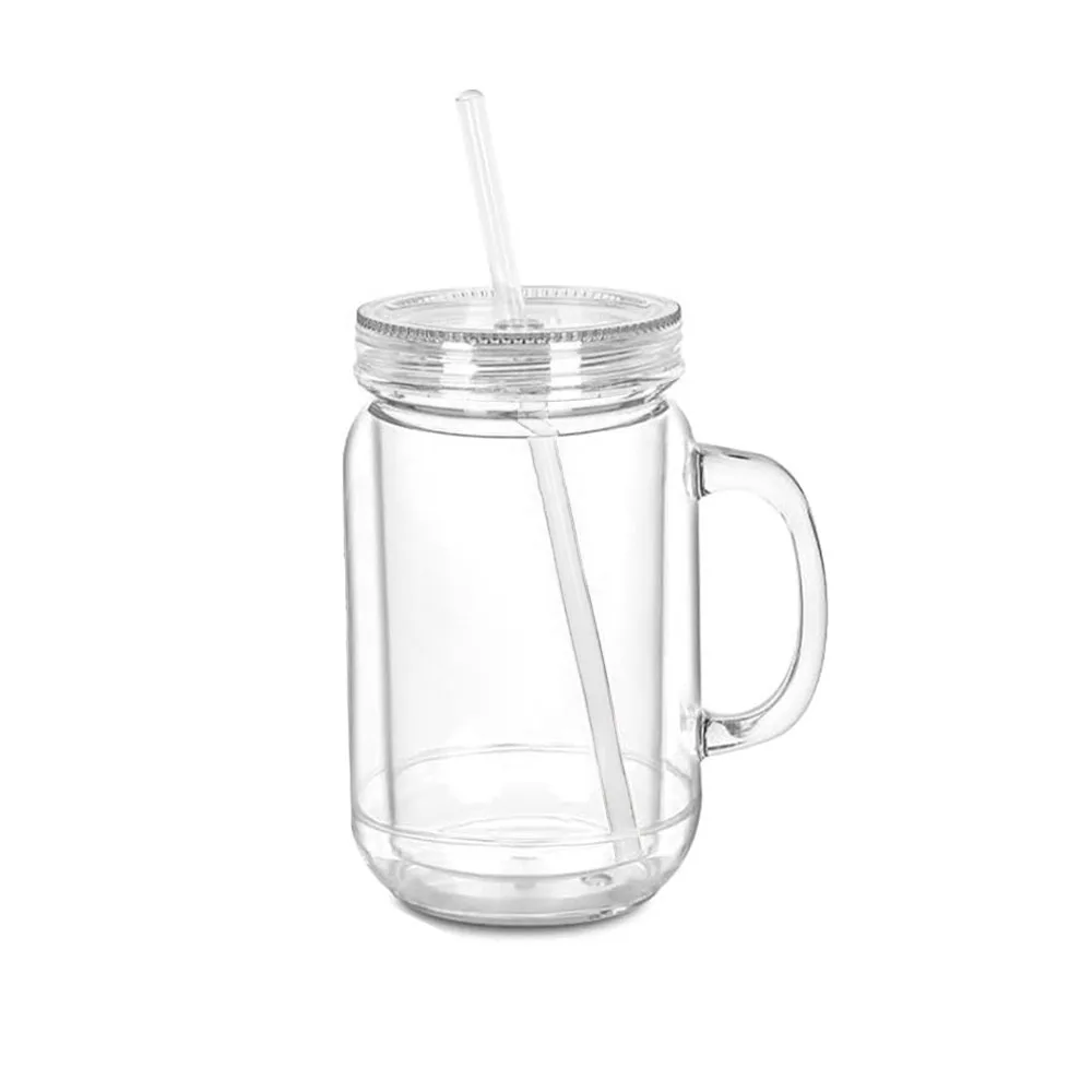 NEW 20 Oz Capacity Snowglobe Tumbler Pre Drilled Hole Clear Snow Globe Cups Double Wall Plastic Mason Jars Party Favors