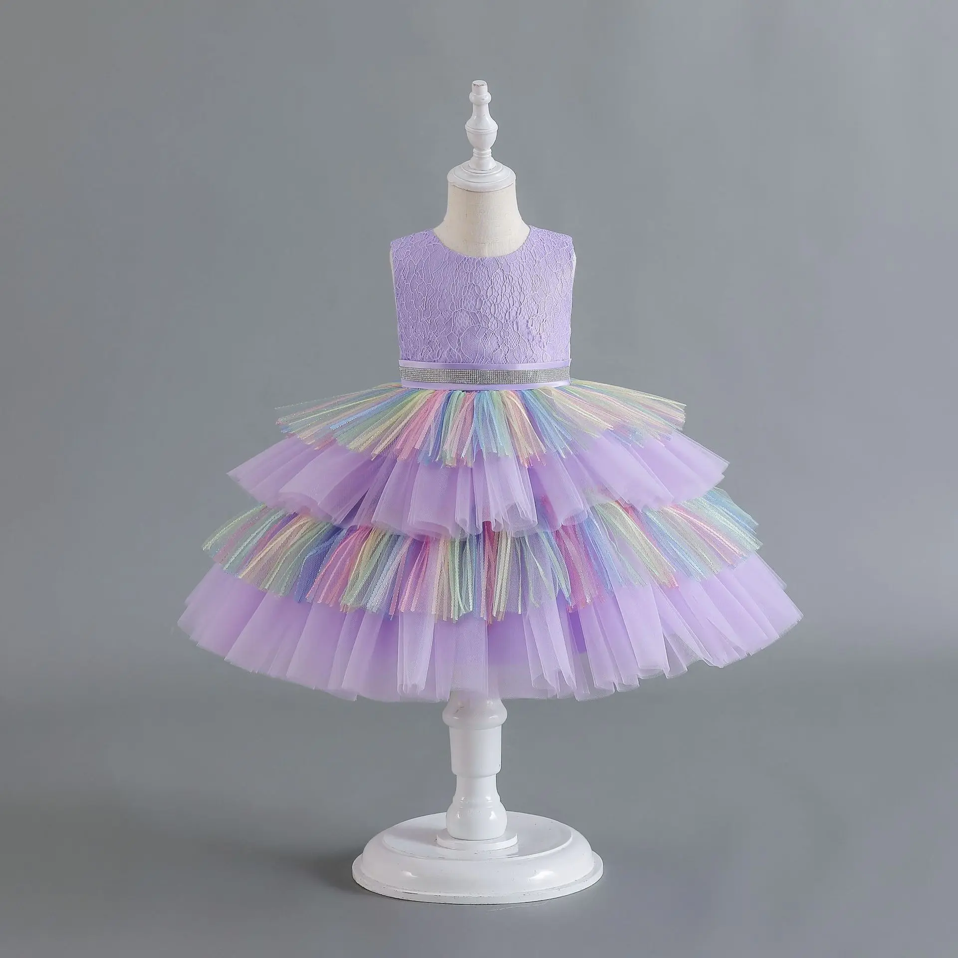 Summer New Puff Performance Splicing Color Cake Skirt Event Elegant Princess Dress