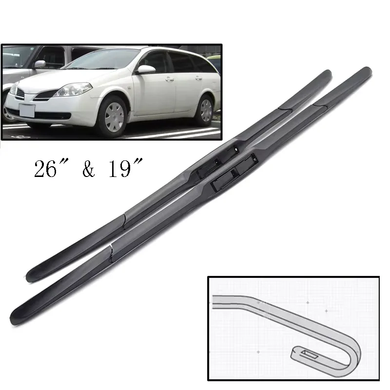 

Wiper LHD Front Hybrid Wiper Blades For Nissan Primera P12 2001 - 2007 Windshield Windscreen Window Rain Brushes 26"+19"