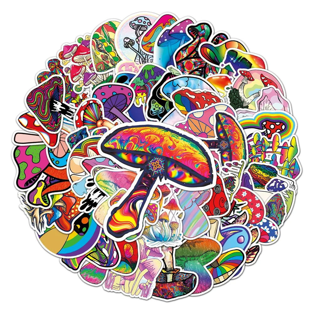 10/30/50PCS Cartoon Colorful Mushroom Personalized Creative Sticker Desk Refrigerator Computer PhoneWaterproof Sticker Wholesale