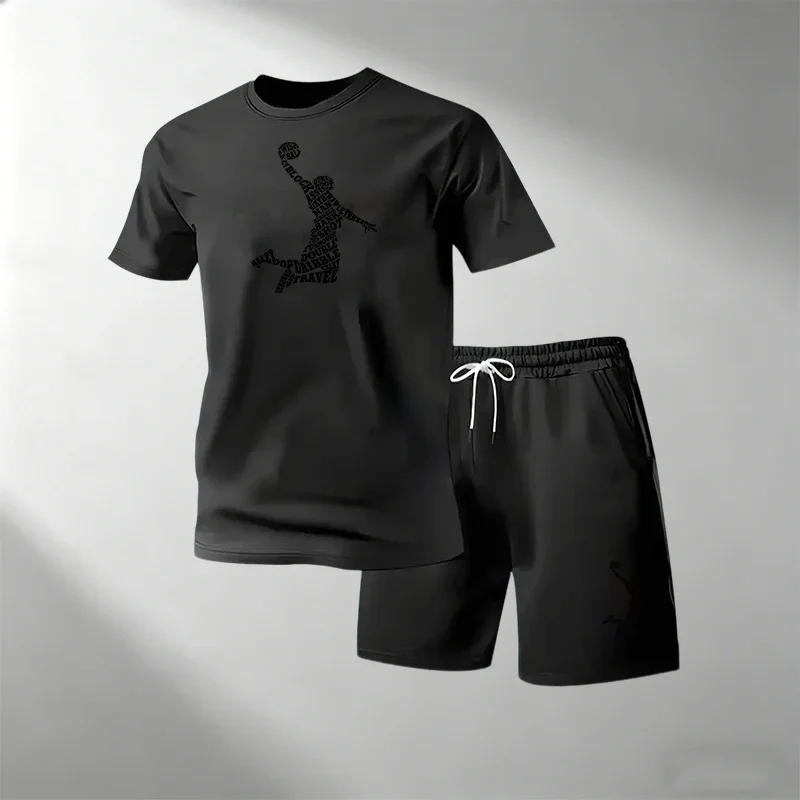 

Men's Breathable Quick Dry T-Shirts Sets Short Sleeve T-Shirt + Shorts Summer Casual Fitness Sportswear Running Hot Sale 2Pc