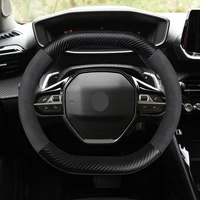 Para Peugeot gamuza cuero protector para volante de coche 3008 4008 5008 208 e208 2008 e2008 cubiertas antideslizantes de fibra de carbono para ruedas