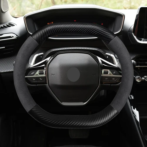 Imagen 1 del producto Para Peugeot gamuza cuero protector para volante de coche 3008 4008 5008 208 e208 2008 e2008 cubiertas antideslizantes de fibra de carbono para ruedas