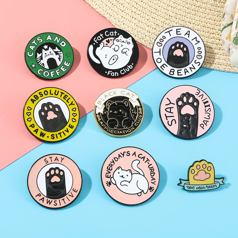 Cartoon Cats Club Enamel Pin Cat Planet Cafe Paw Badge Custom Kitten Brooches Lapel Pin Jeans Shirt Bag Cute Animal Jewelry Gift