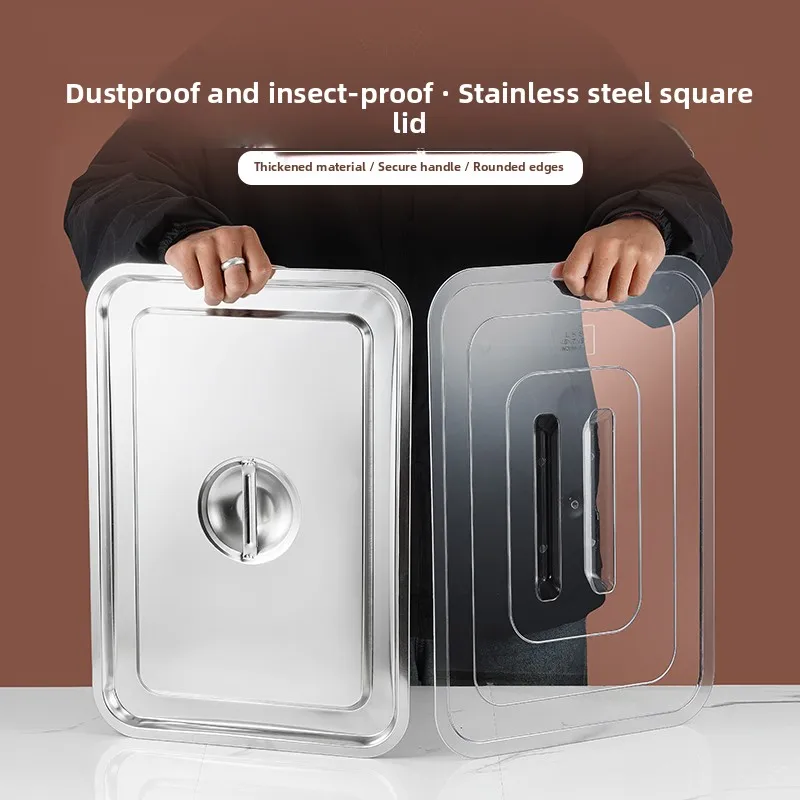 

Stainless Steel Square Tray Cover Rectangular Dish Cover Self-Service Restaurant Steam Rice Tray Catering Fast Food Litte...