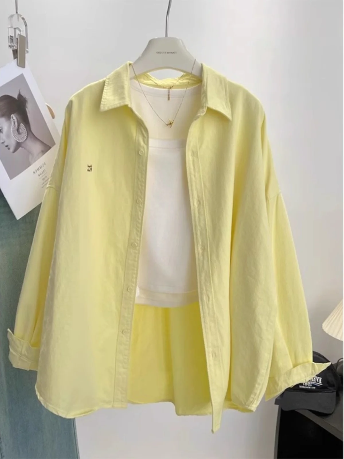 

High-End Long Sve Collar irt for Women Loose Fit Versatile Autumn Outerwear Open Cardigan Sle Casual Busin Wear